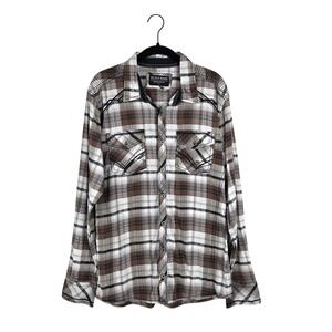 Buckle Black Mens Standard Fit‎ Plaid Embroidered Button Up Shirt Size L Western